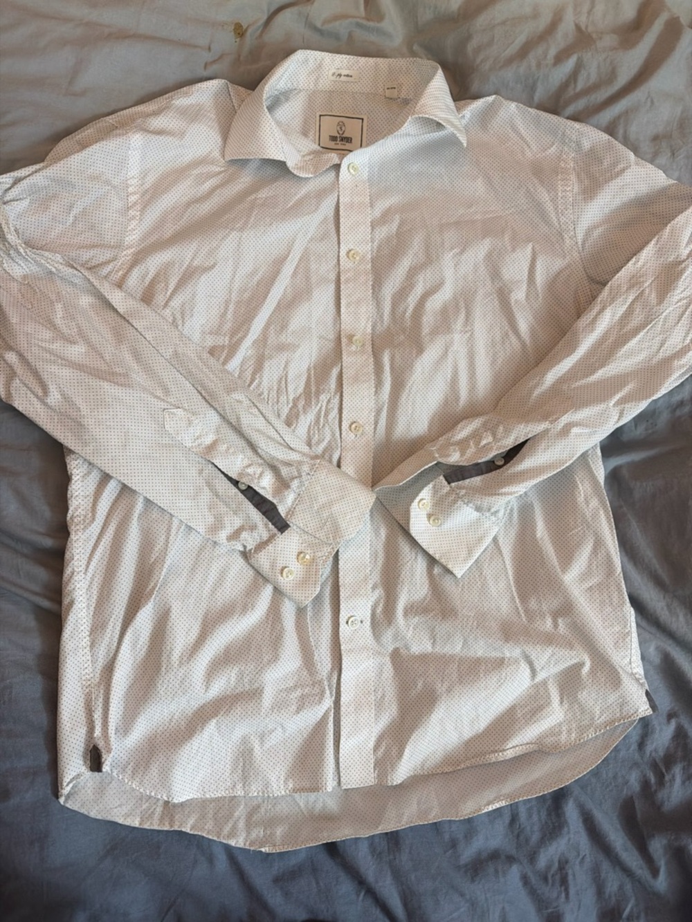 Todd Snyder White Micro-Dash Dress Shirt 16.5 32/33 Tailored Fit
